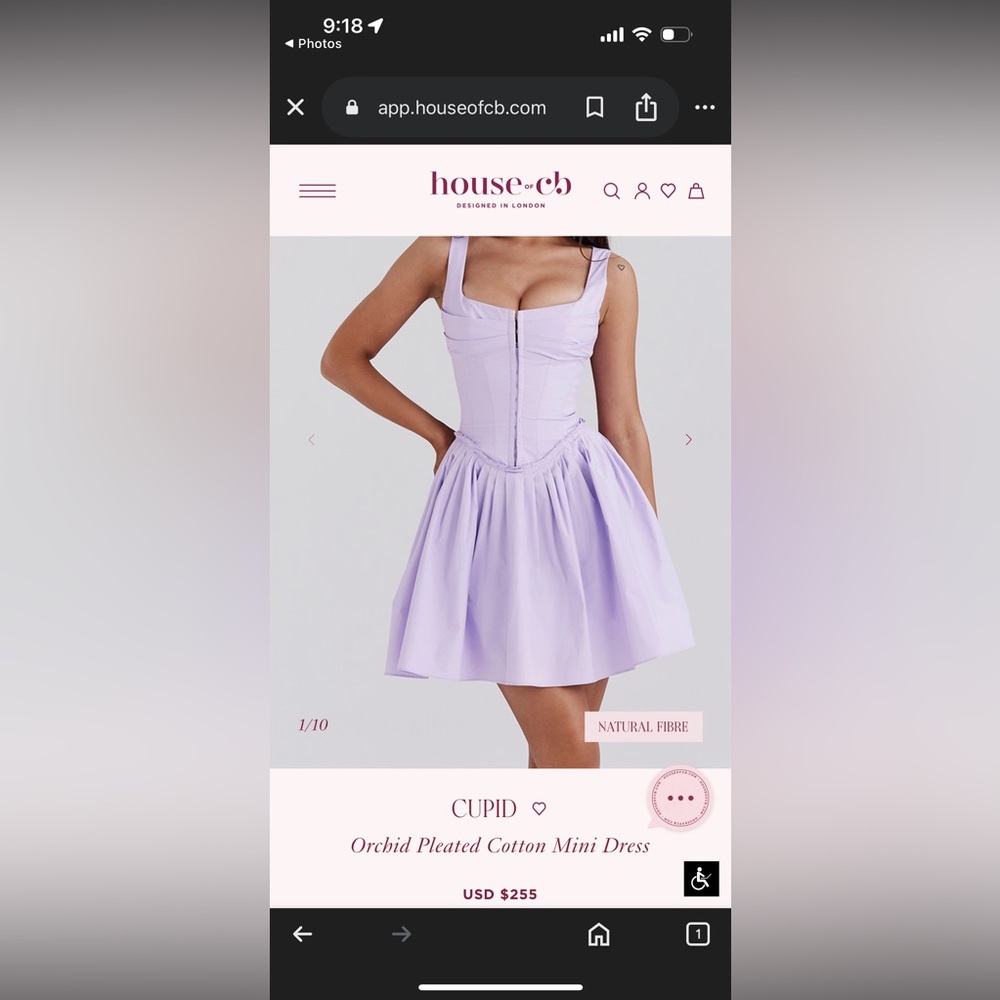 Orchid pleated cotton minidress house of cb (M, D-E cup)
